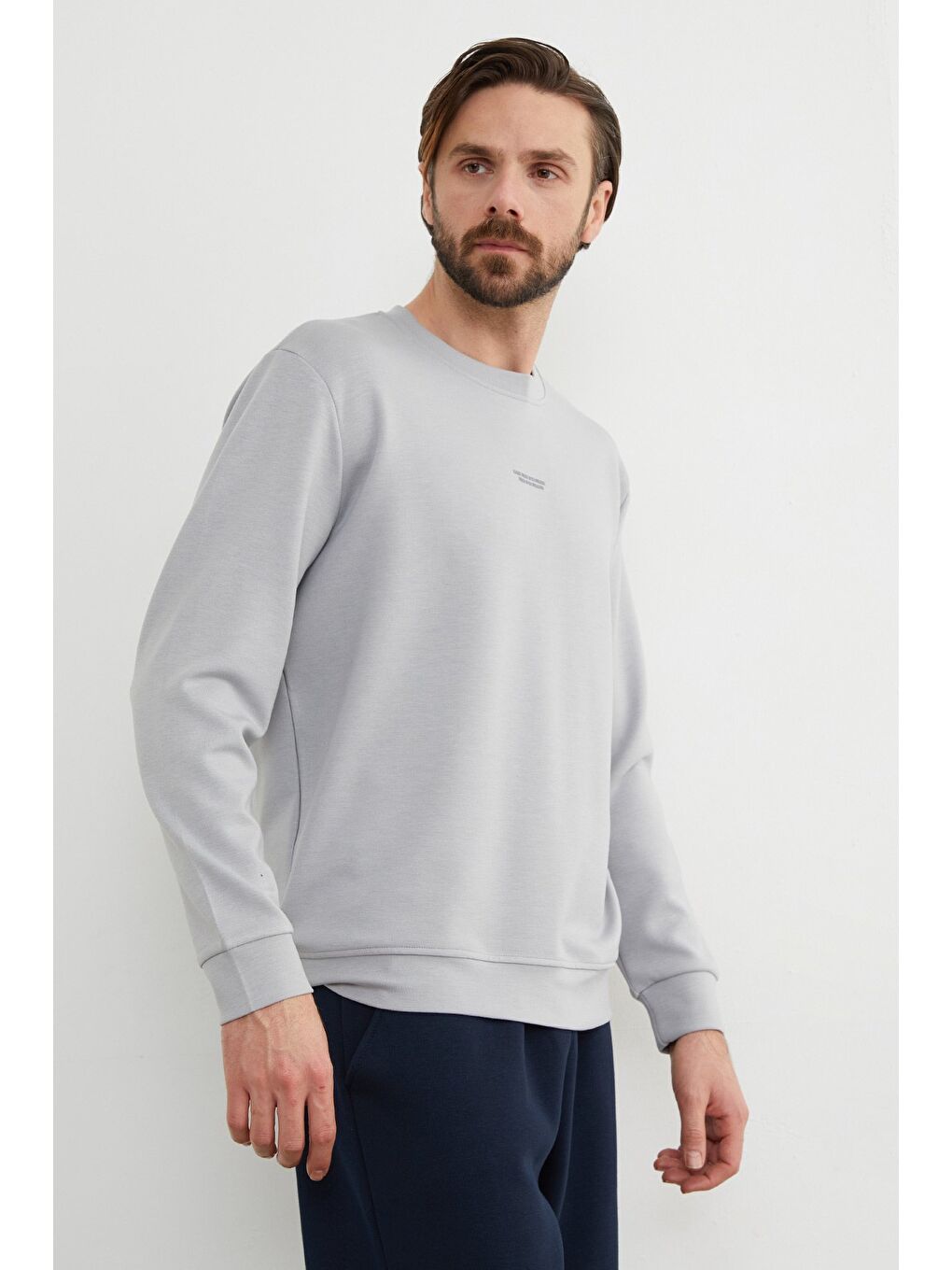 Gri Basic Bisiklet Yaka Modal Kumaş Sweatshirt