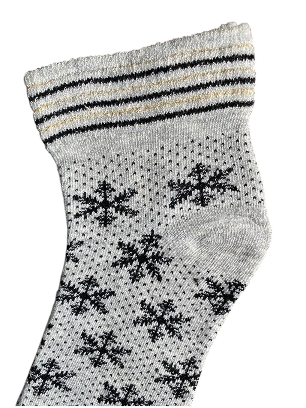 12'li Kadın Gri Simli Kar Desenli Yarım Konç Patik Çorap-1