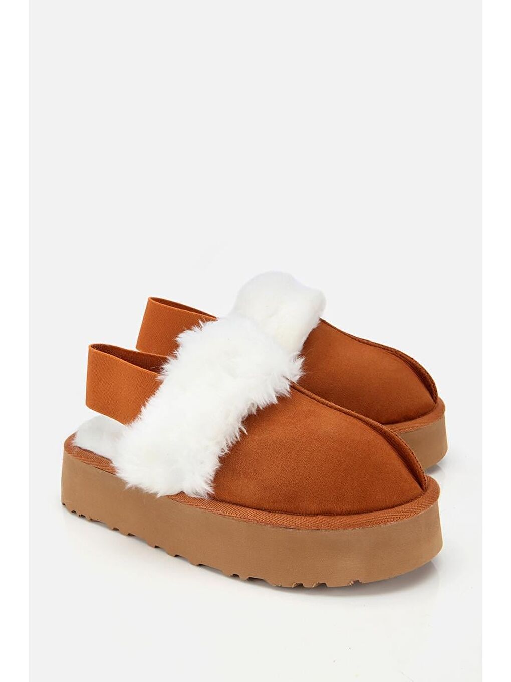 Kahverengi Kadın Süet Taba İçi Kürklü Yüksek Tabanlı Terlik-1