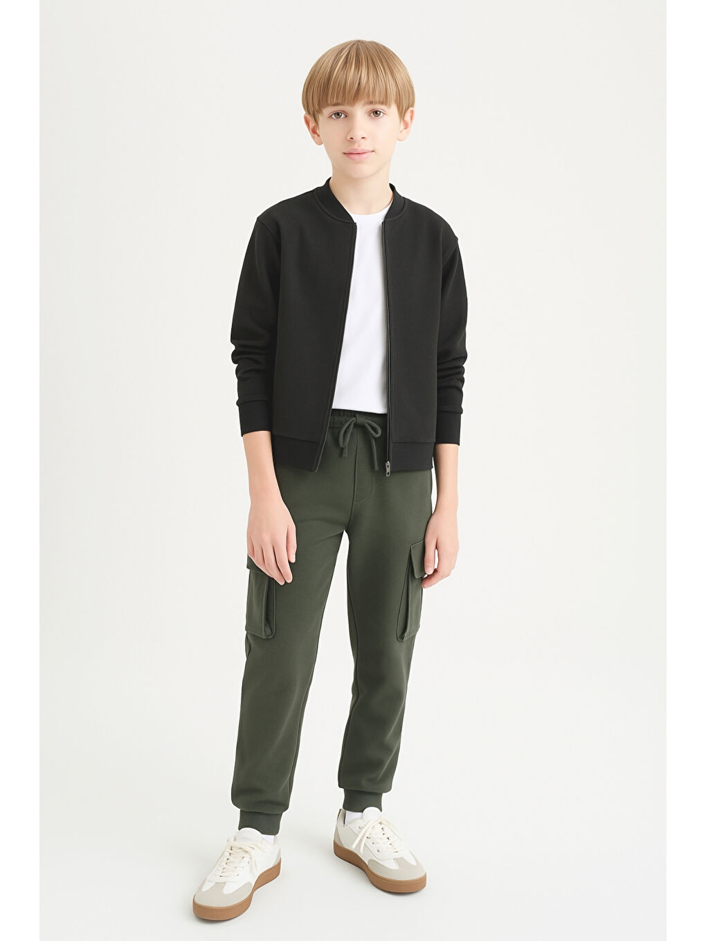 Haki Erkek Çocuk Basic Kargo Cepli Jogger Paça Okul Eşofman Altı AK2322-1-2