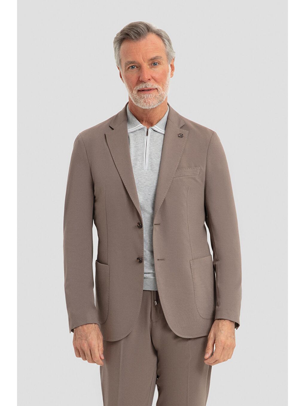 Bej Mono Yaka Modal Karışımlı Takım Elbise Vizon