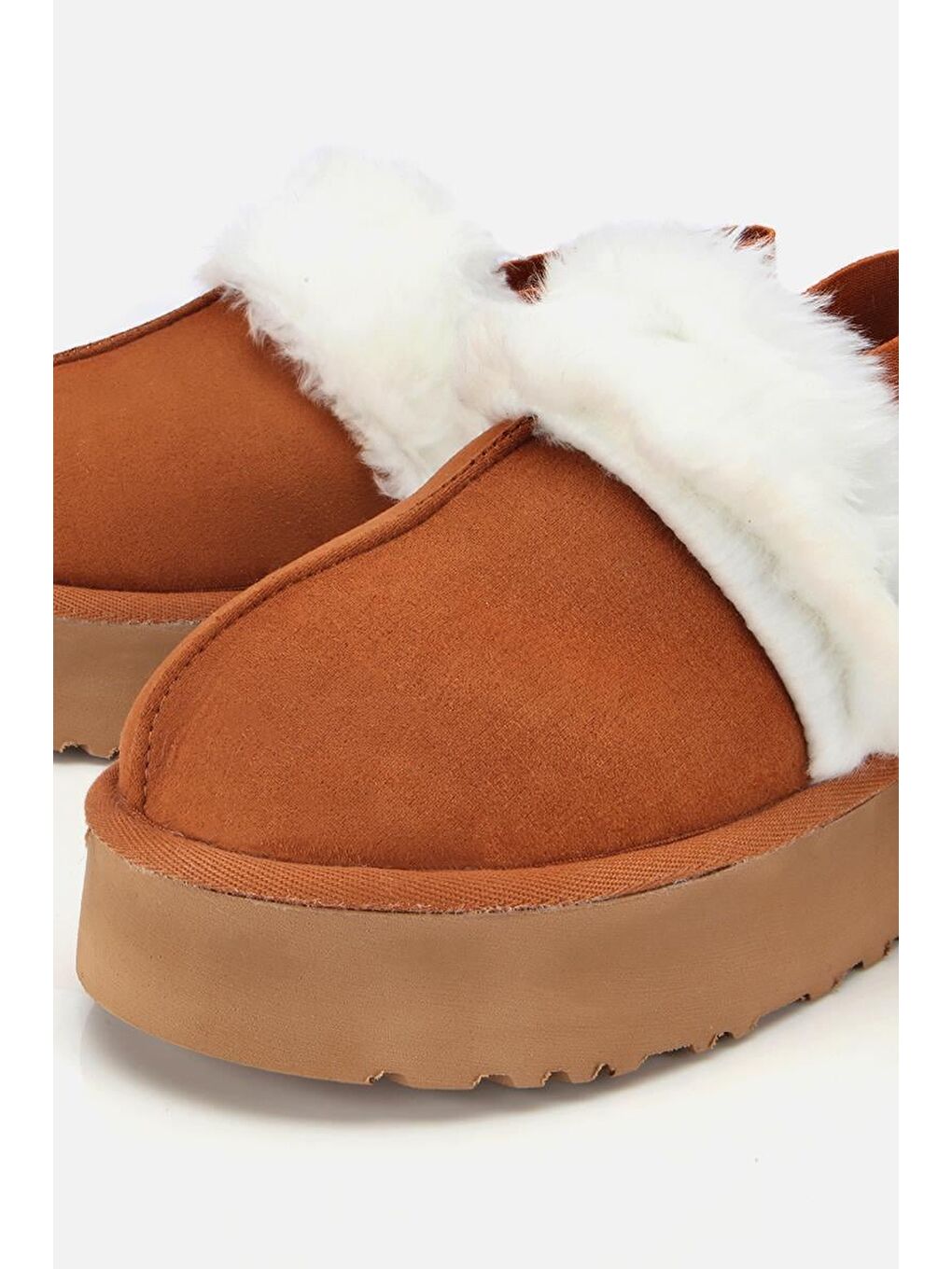 Kahverengi Kadın Süet Taba İçi Kürklü Yüksek Tabanlı Terlik-2