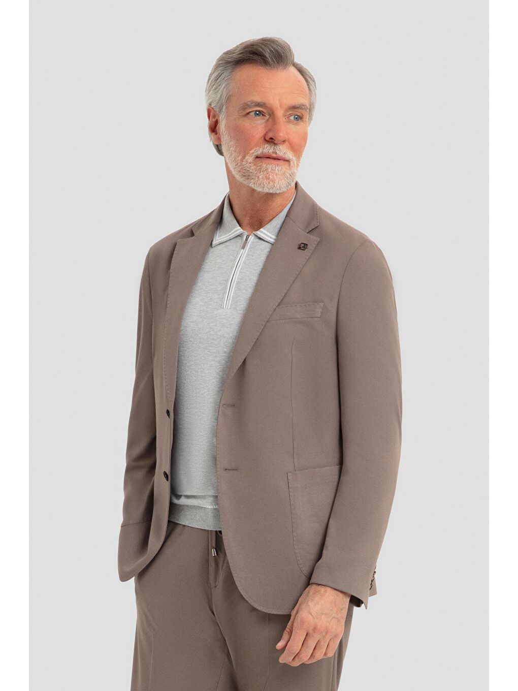 Bej Mono Yaka Modal Karışımlı Takım Elbise Vizon-2