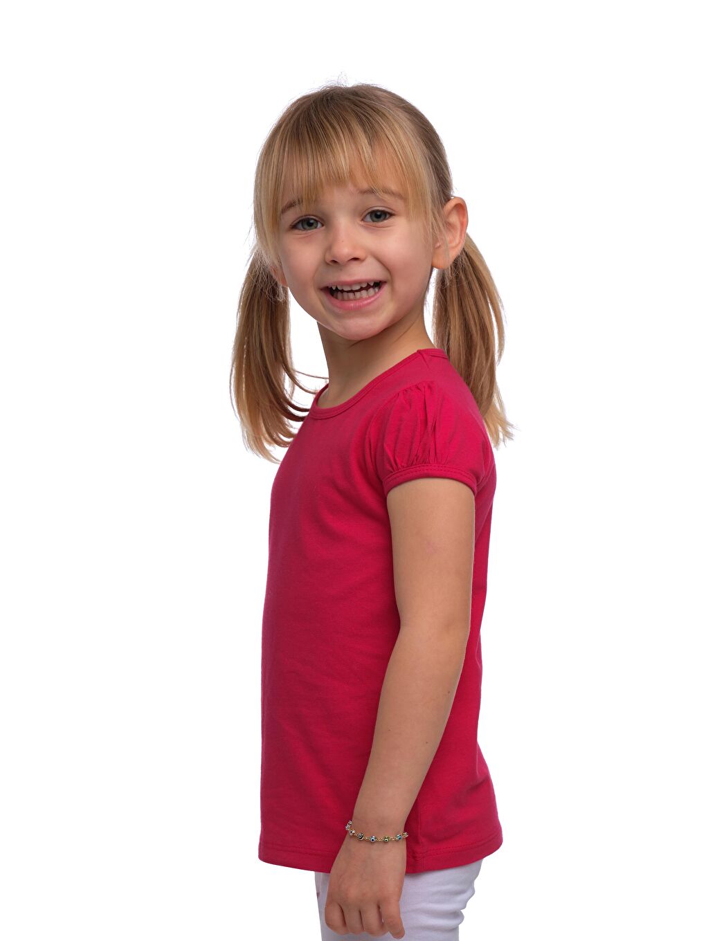 Koyu Fuşya Kız Çocuk Kısa Kollu Basıc Tişört-1