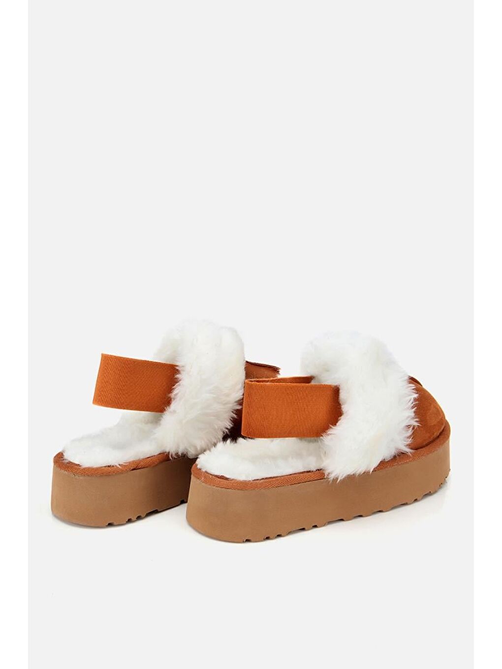 Kahverengi Kadın Süet Taba İçi Kürklü Yüksek Tabanlı Terlik-3