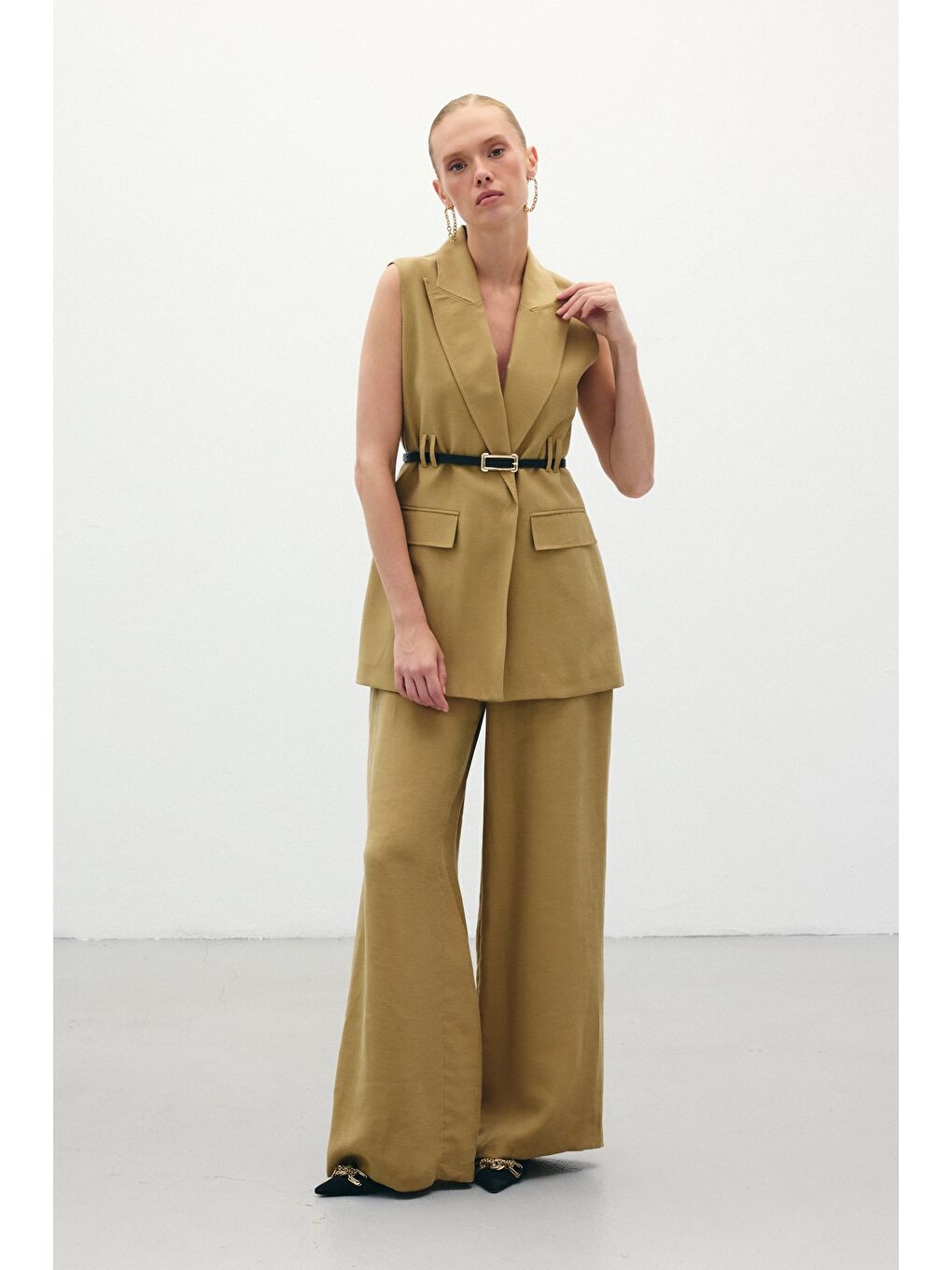 Salaş Keten Pantolon - Haki-3