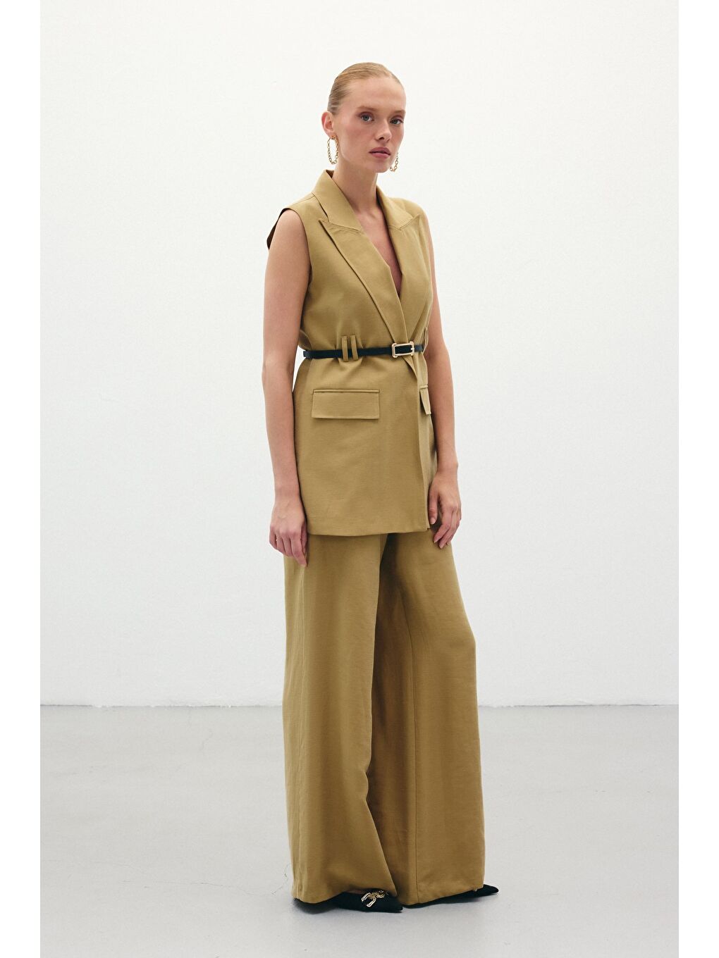 Salaş Keten Pantolon - Haki-4