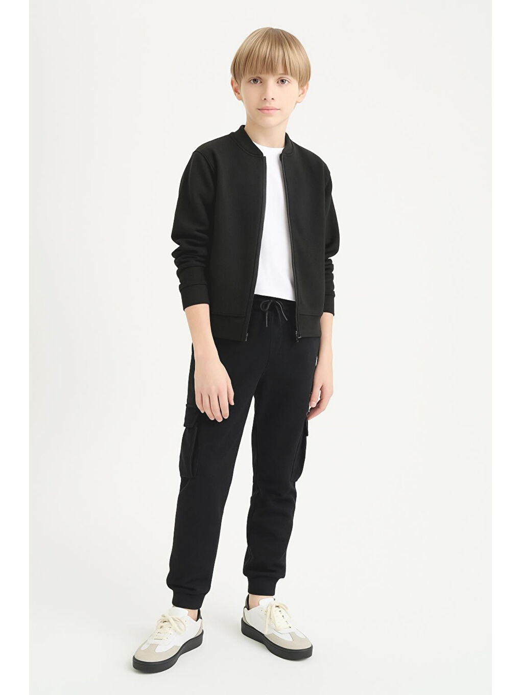 Siyah Erkek Çocuk Basic Kargo Cepli Jogger Paça Okul Eşofman Altı AK2322-1