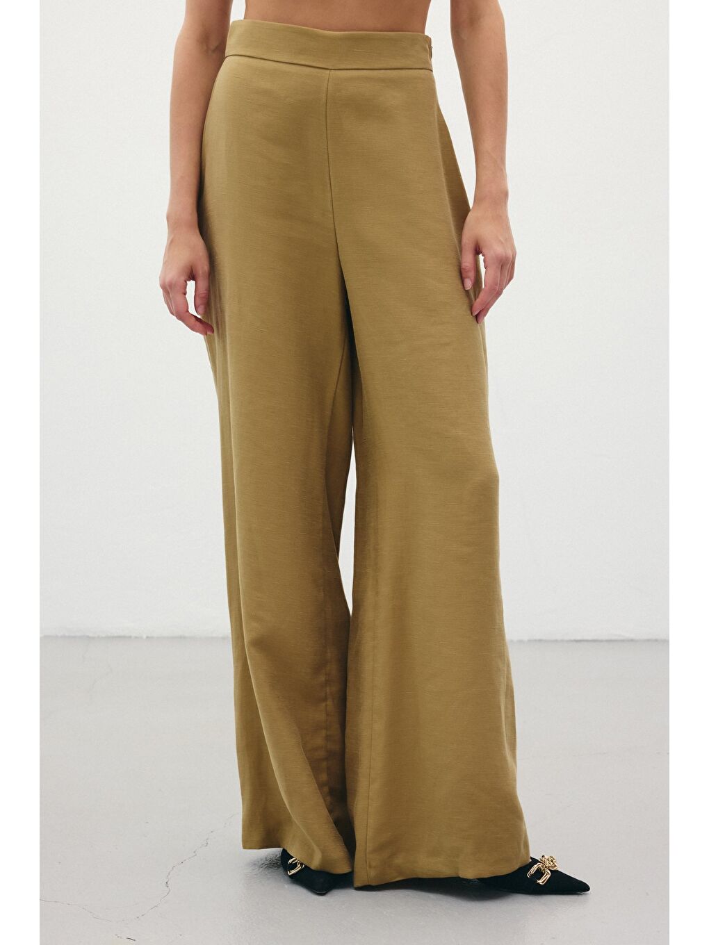 Salaş Keten Pantolon - Haki-5