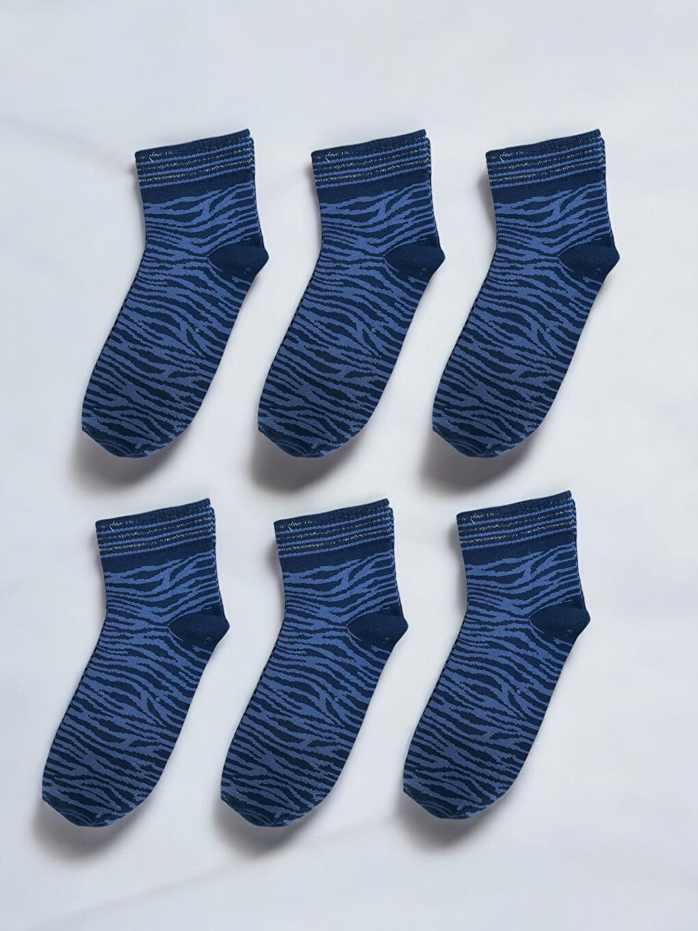 6'lı Kadın Siyah Simli Desenli Yarım Konç Patik Çorap