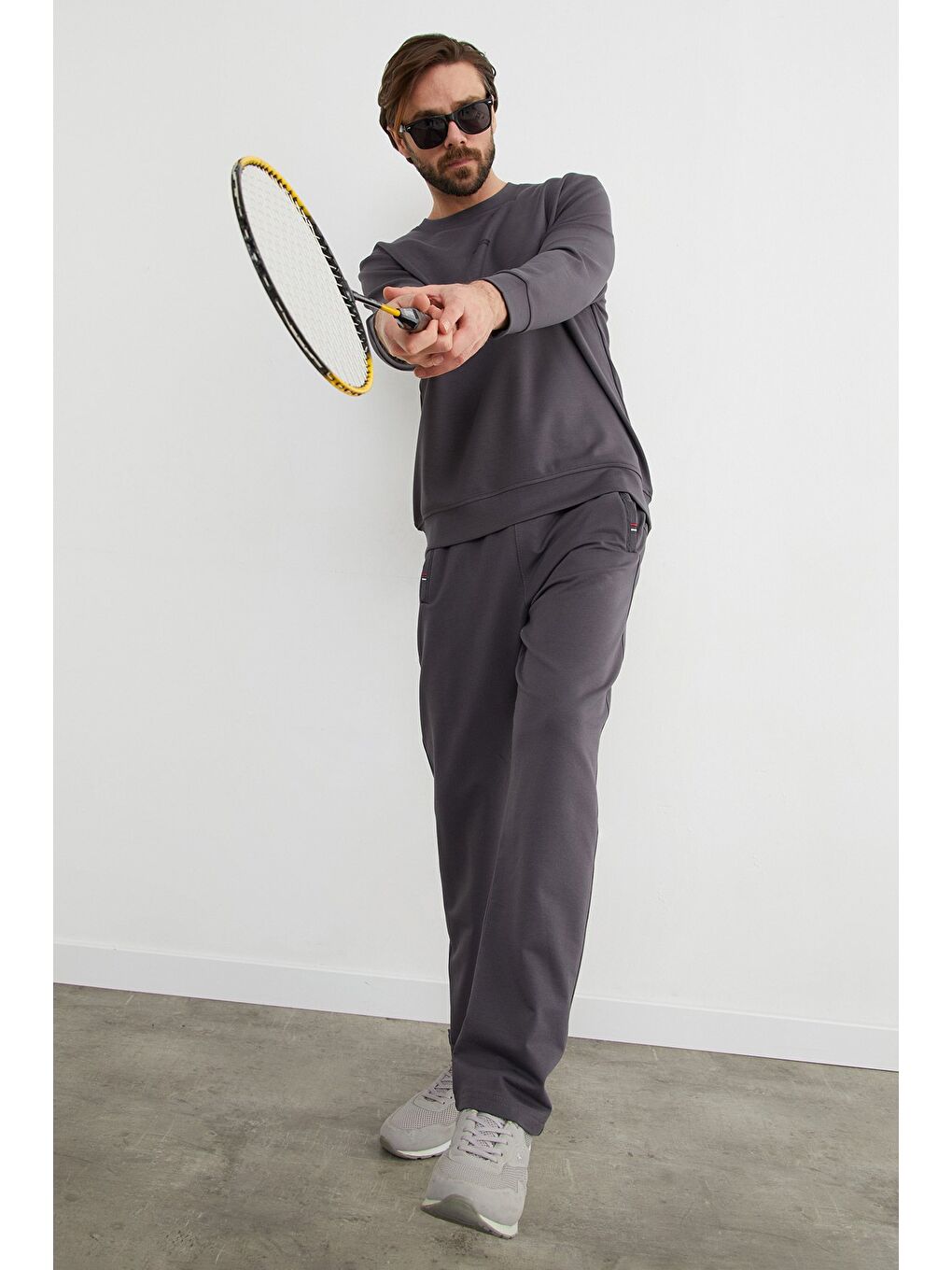 Antrasit Basic Bisiklet Yaka Modal Kumaş Sweatshirt-1