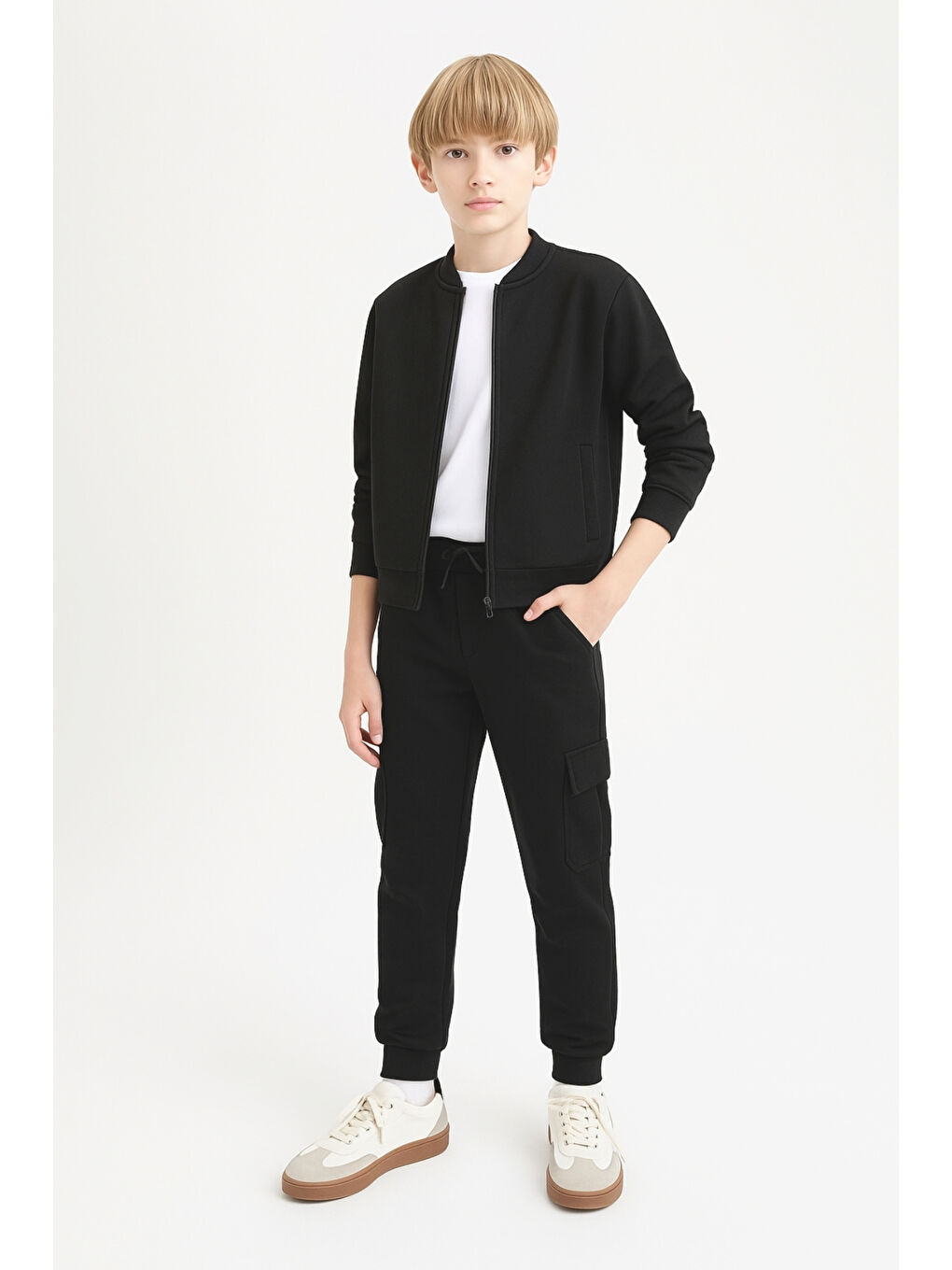 Siyah Erkek Çocuk Basic Kargo Cepli Jogger Paça Okul Eşofman Altı AK2322-1-1