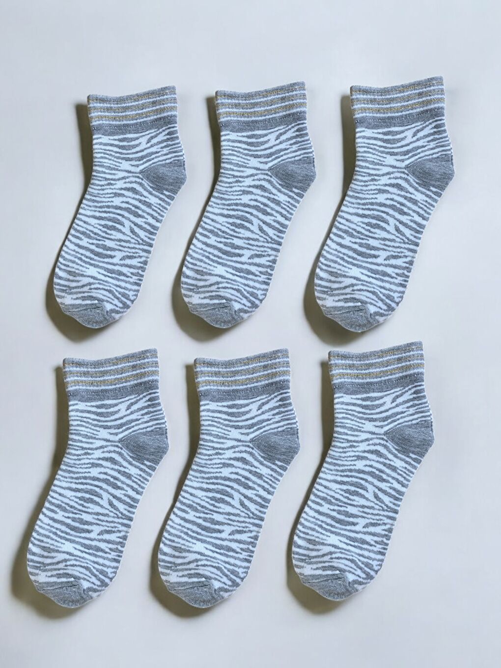 6'lı Kadın Gri Simli Desenli Yarım Konç Patik Çorap