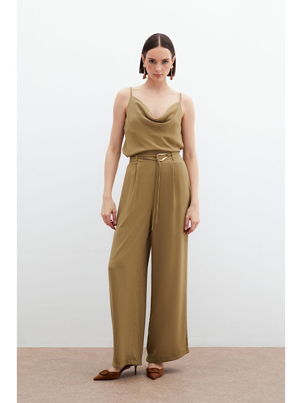 Kemerli Salaş Pantolon - Haki-1
