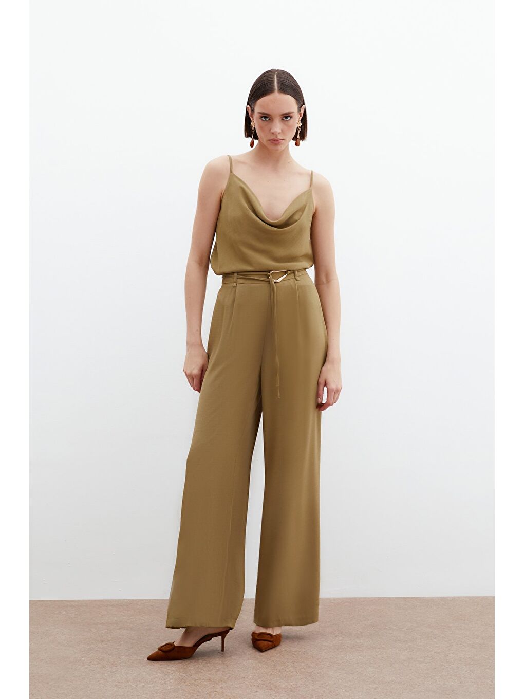 Kemerli Salaş Pantolon - Haki-2