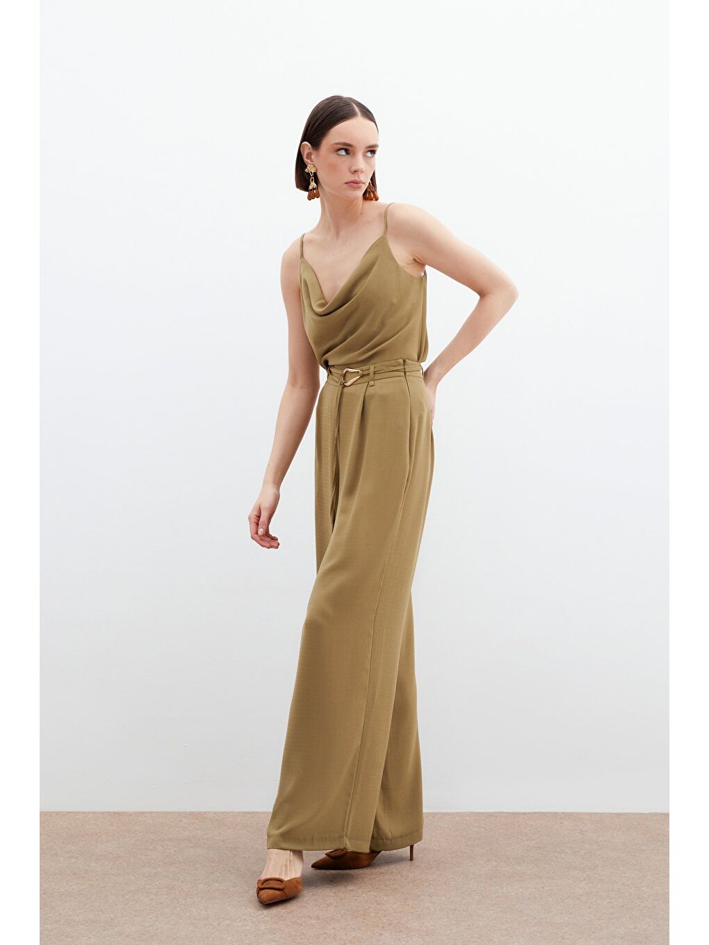 Kemerli Salaş Pantolon - Haki-3