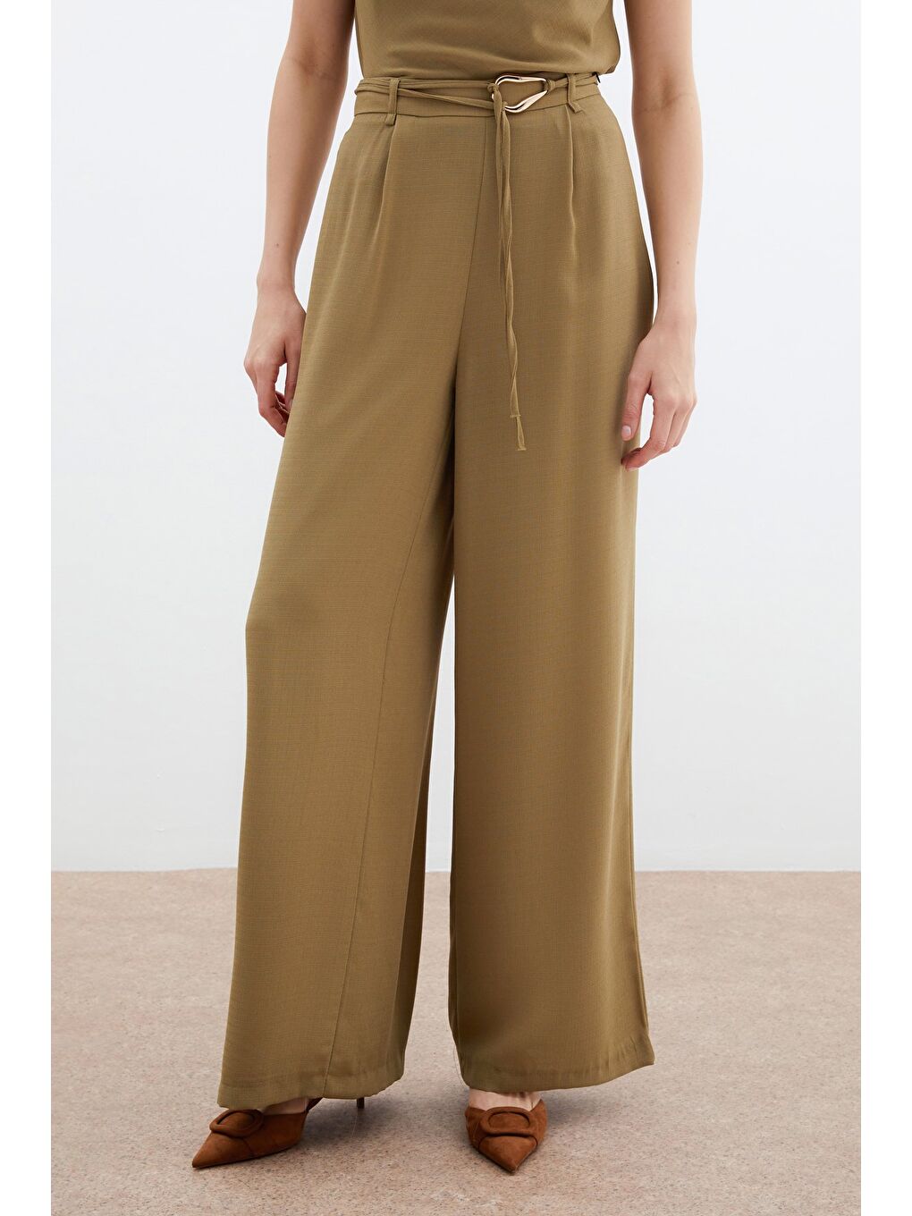 Kemerli Salaş Pantolon - Haki-4