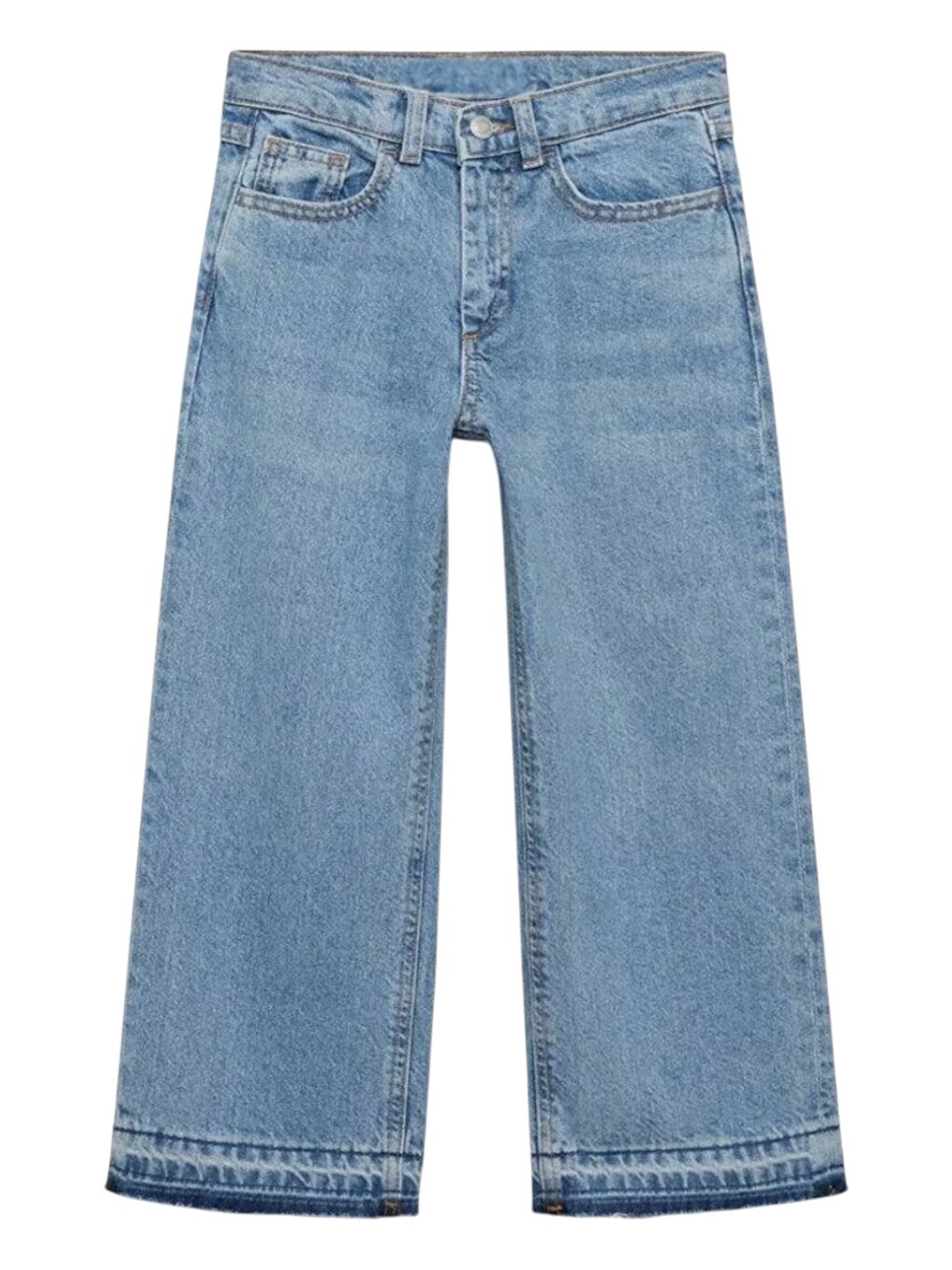 Mavi Kız Çocuk Yüksek Bel Wide Leg Jean Pantolon - Paça Detayli - Beli Aylanabilir Lastikli-1