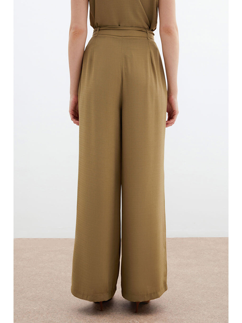 Kemerli Salaş Pantolon - Haki-5