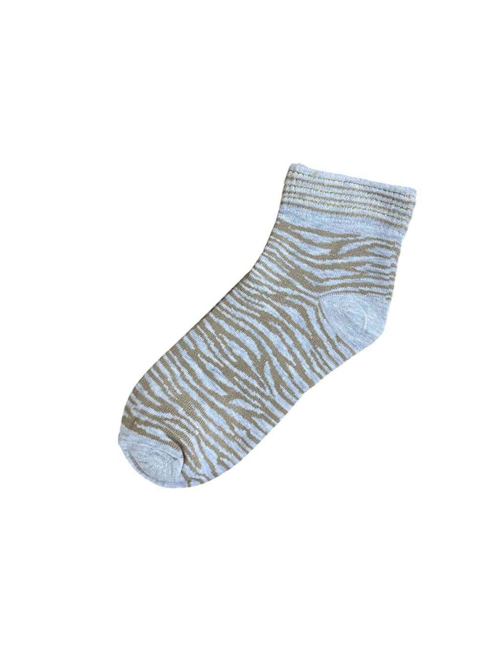 Ekru 6'lı Kadın Krem Simli Desenli Yarım Konç Patik Çorap-1