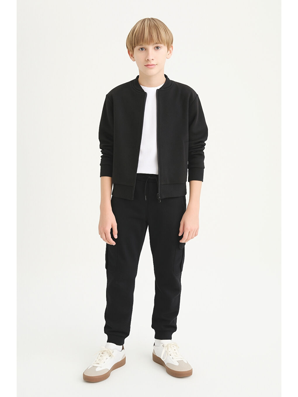 Siyah Erkek Çocuk Basic Kargo Cepli Jogger Paça Okul Eşofman Altı AK2322-1-2