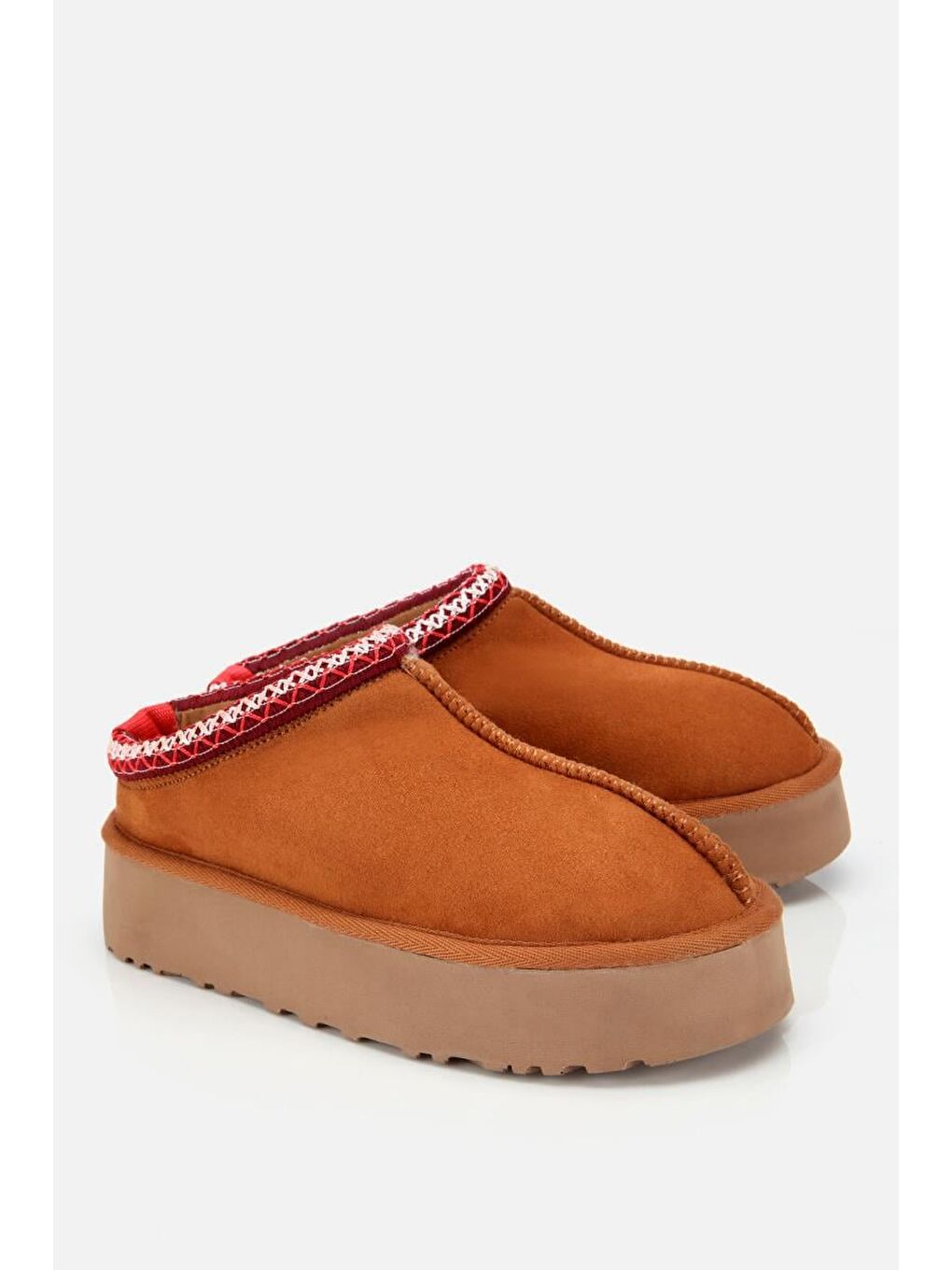 Kahverengi Kadın Süet Taba Dikiş Detaylı İçi Kürklü Yüksek Tabanlı Yarım Bot Terlik-1