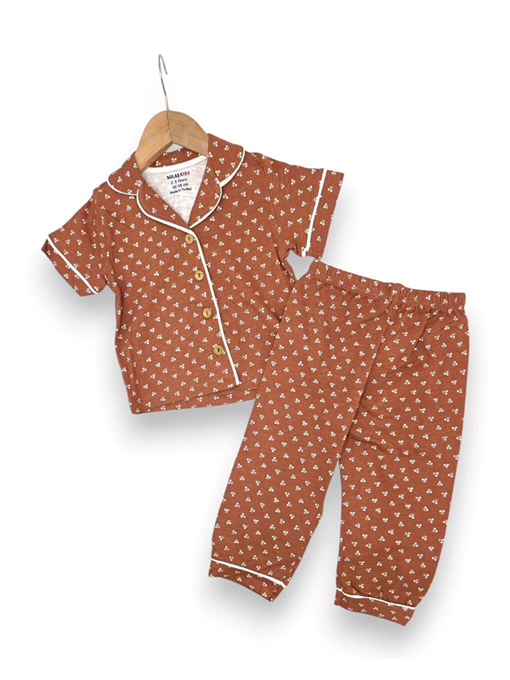 Kahverengi Kız Çocuk Yazlık Çiçek Baskılı Pijama Takımı-2