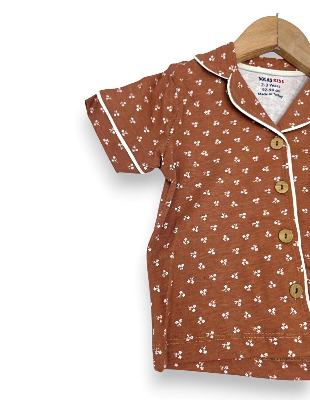 Kahverengi Kız Çocuk Yazlık Çiçek Baskılı Pijama Takımı-3