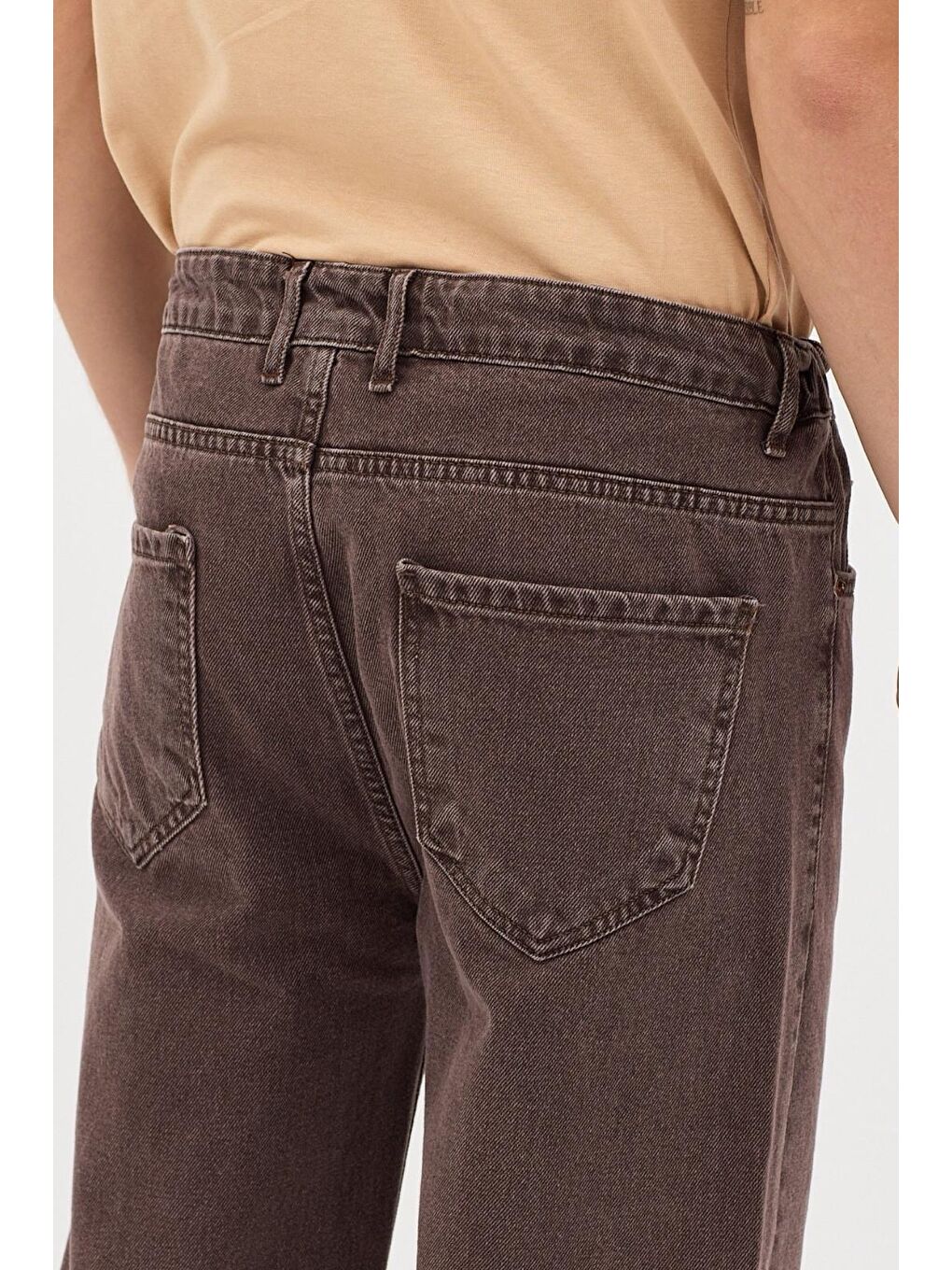 Kahverengi Reax 896 Beli Lastikli İpli Baggy Bol Kesim Jean Pantolon-3
