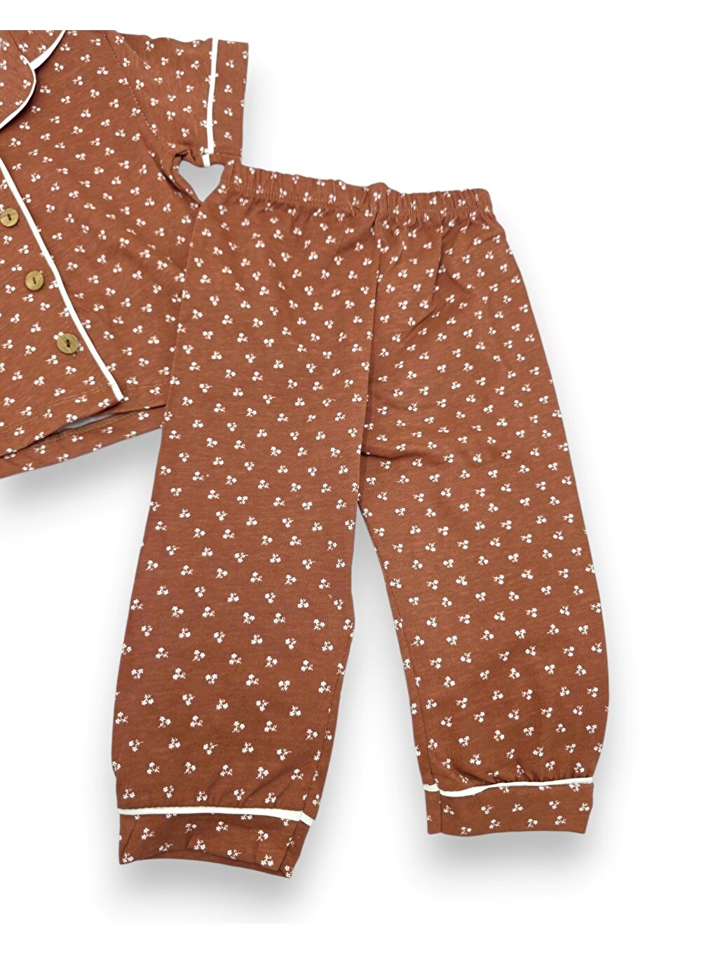 Kahverengi Kız Çocuk Yazlık Çiçek Baskılı Pijama Takımı-6