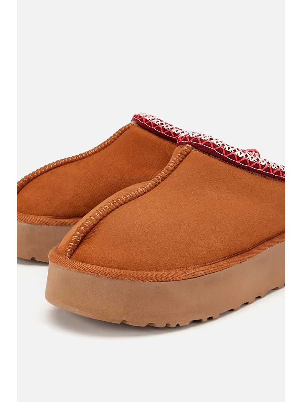 Kahverengi Kadın Süet Taba Dikiş Detaylı İçi Kürklü Yüksek Tabanlı Yarım Bot Terlik-2