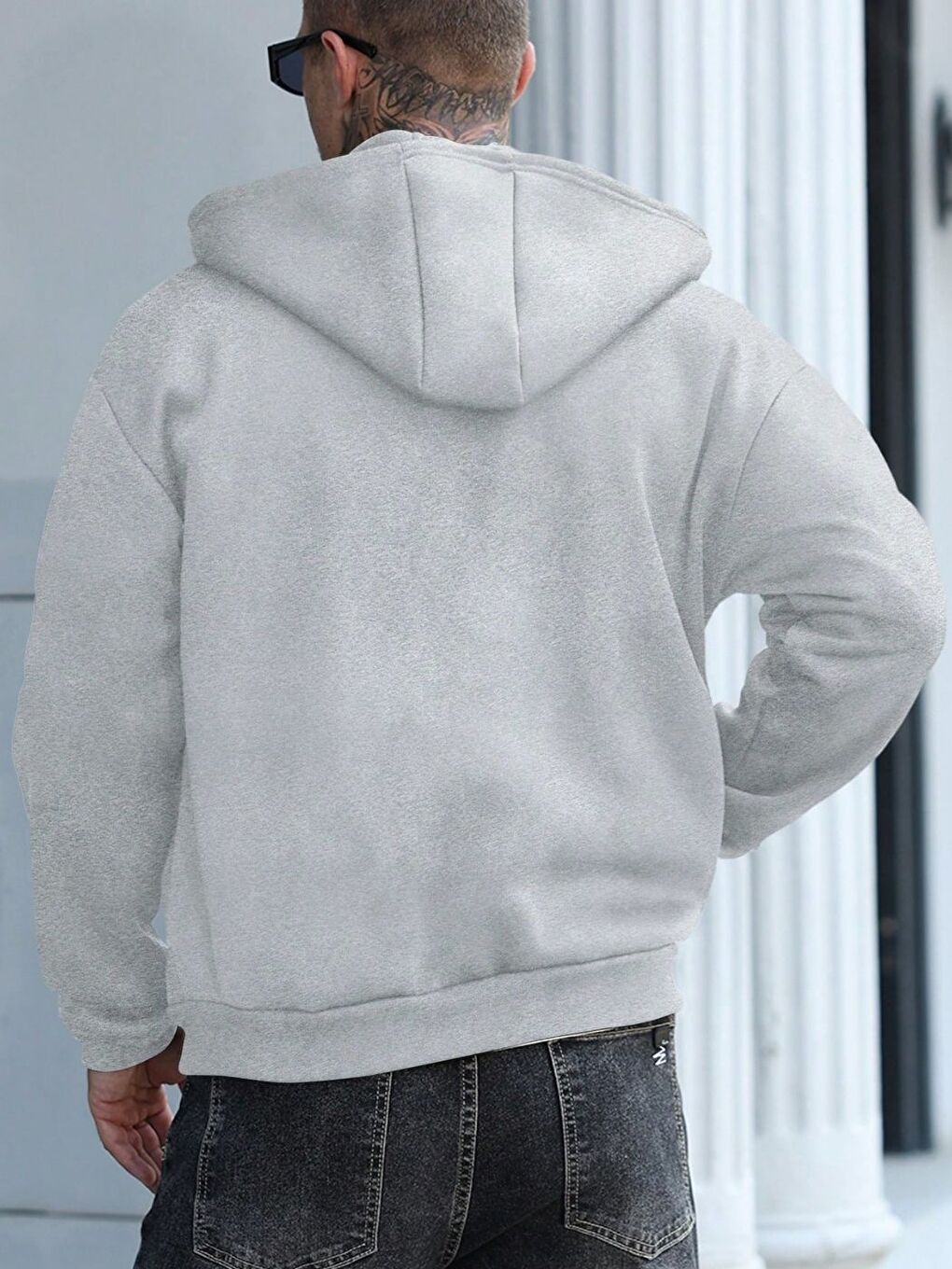 Gri Kapüşon Detay Fermuarlı Erkek Hırka-1