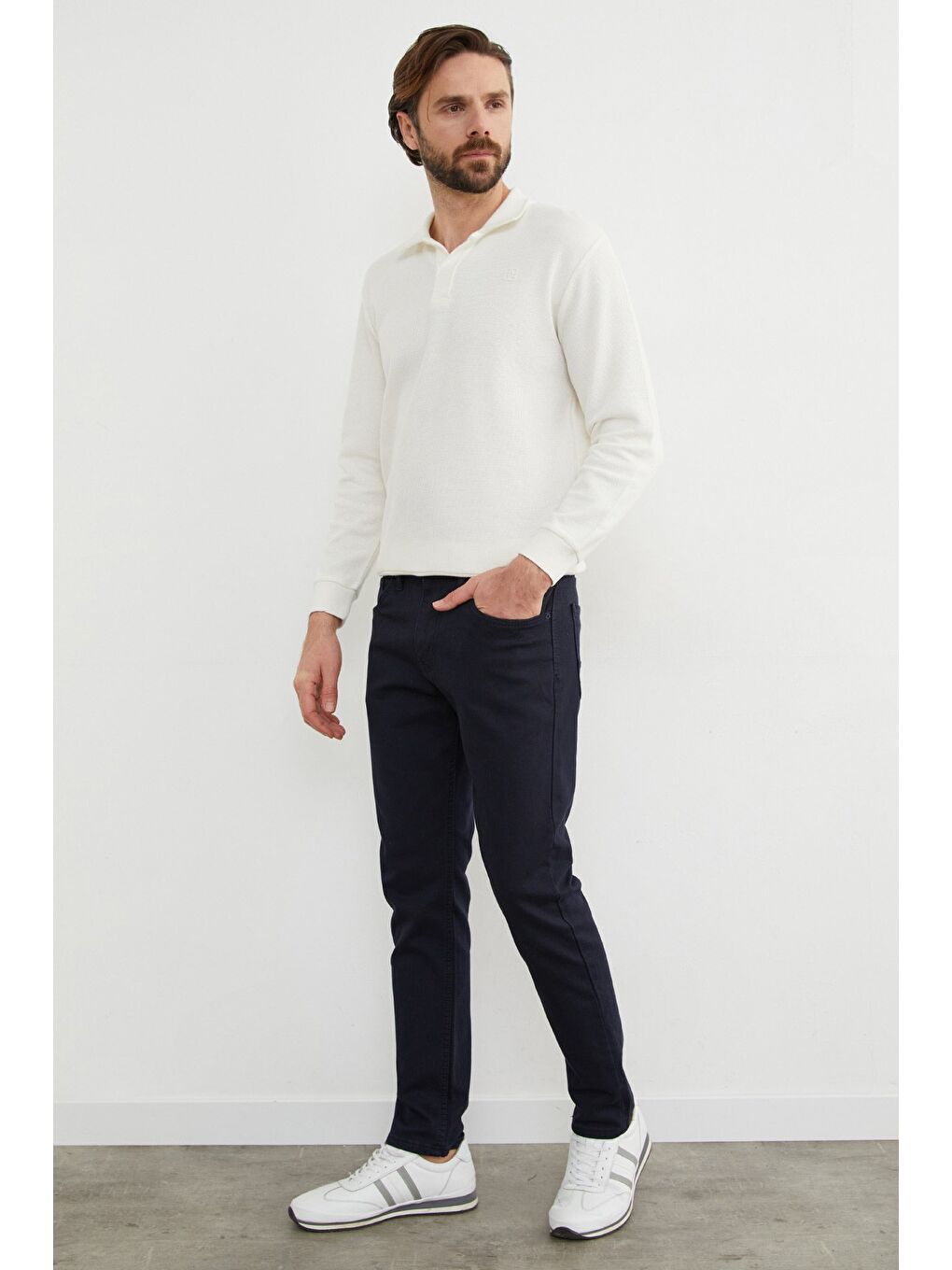 Lacivert Fermuarlı Slim Fit Jean-1