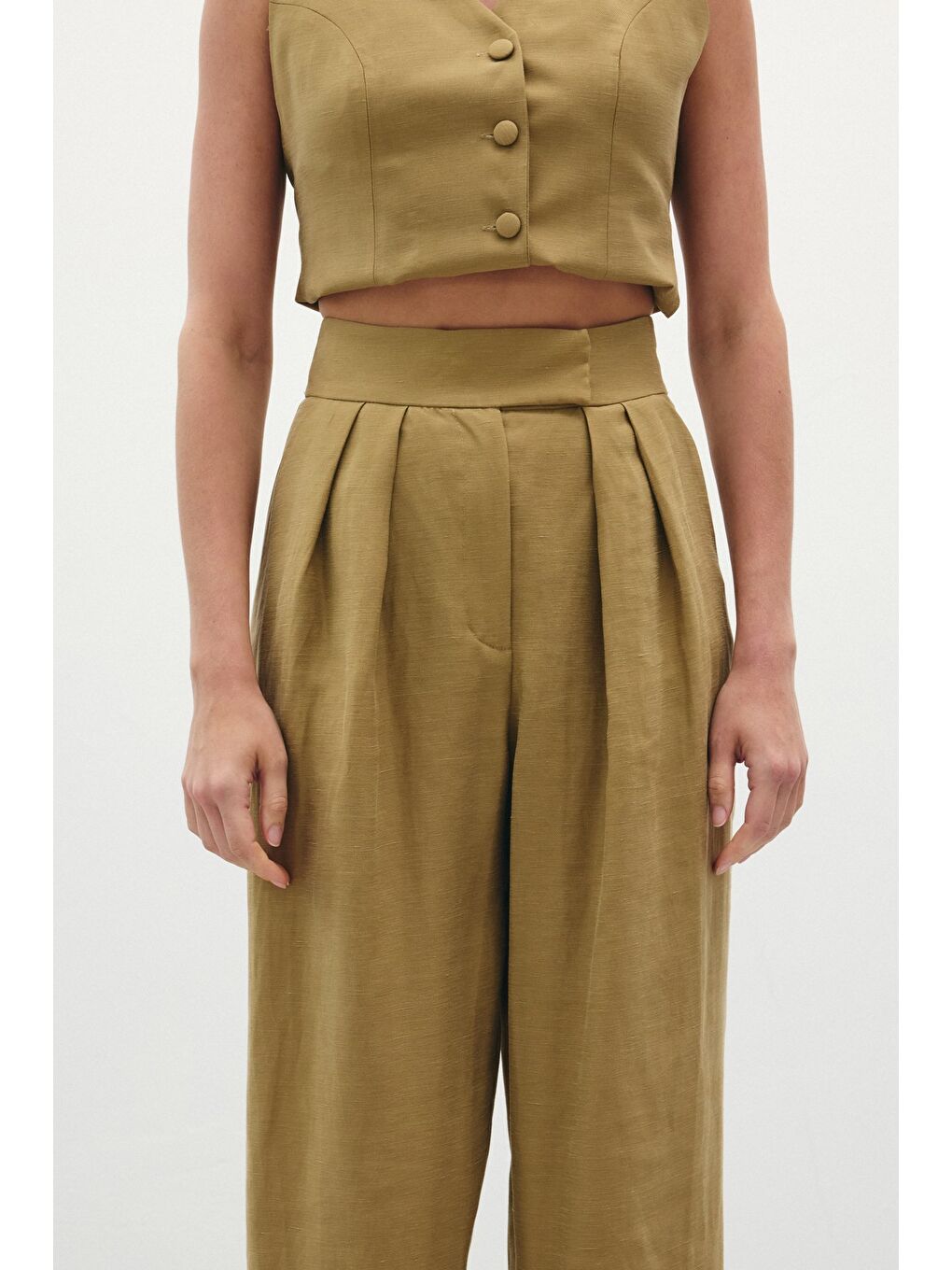 Salaş Keten Pantolon - Haki-6