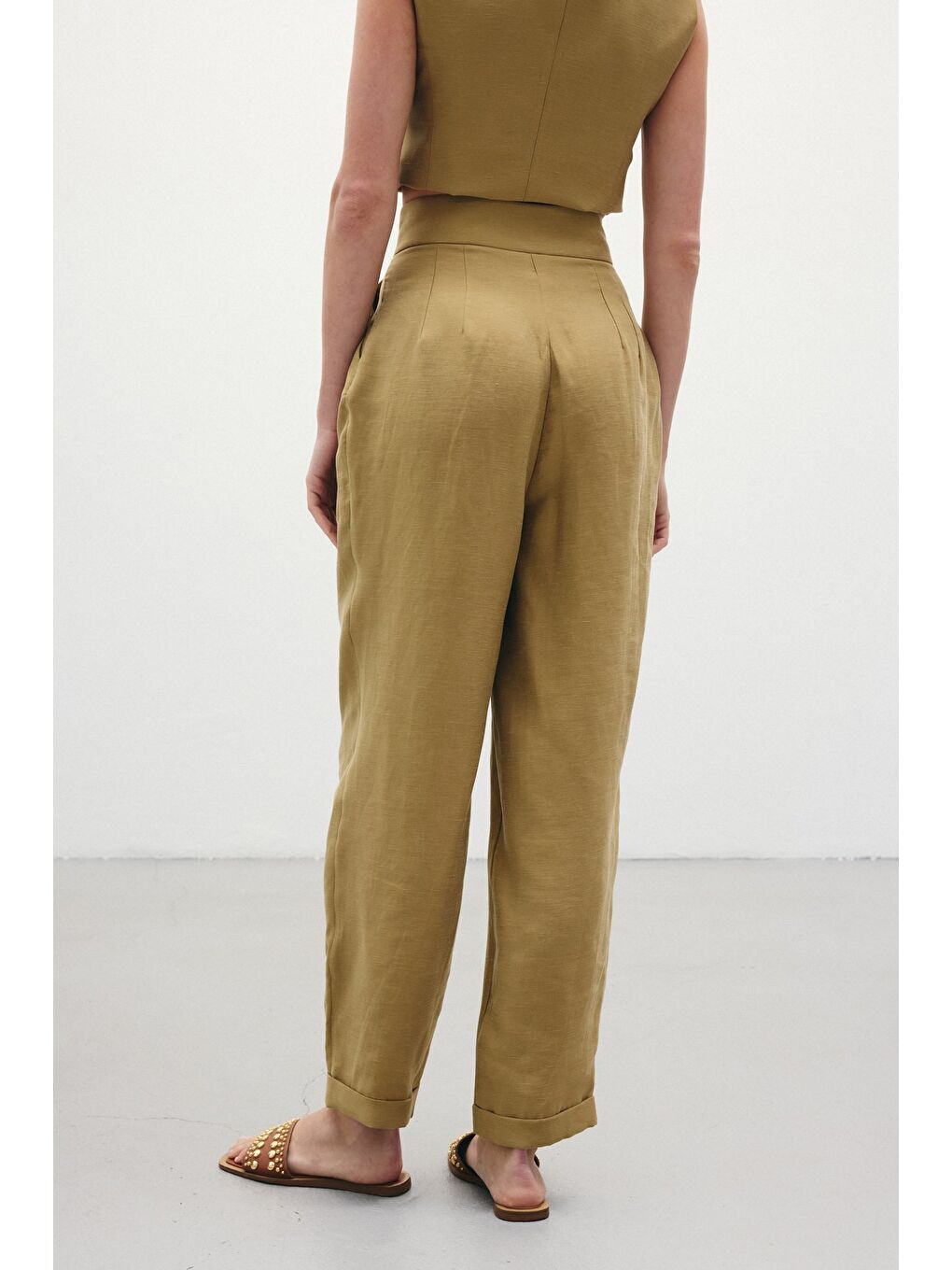 Salaş Keten Pantolon - Haki-7