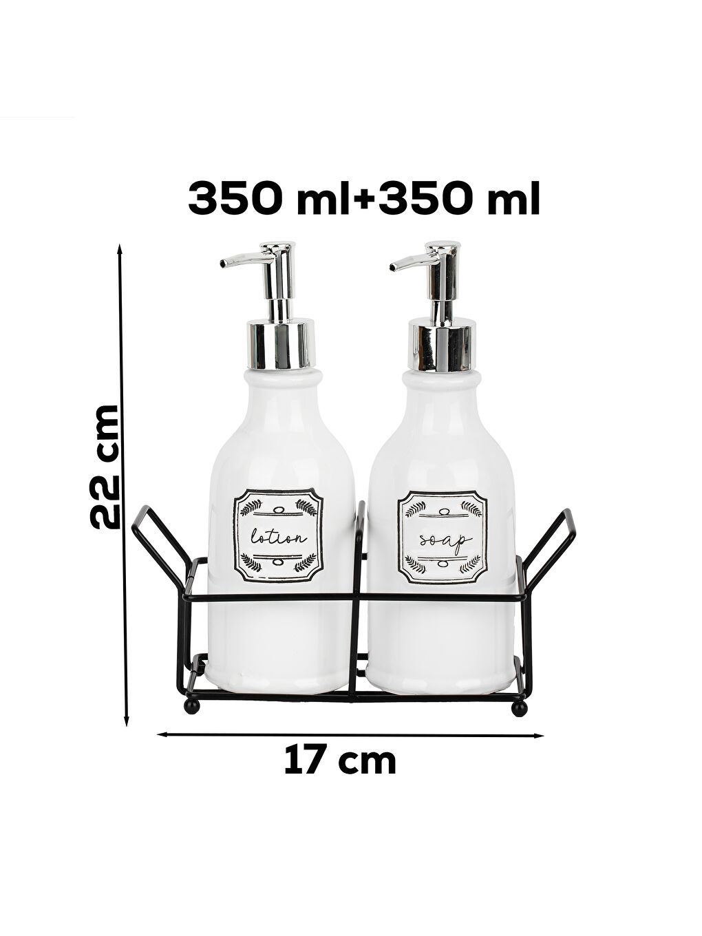 3115 Gümüş Kapaklı Porselen 2li Sıvı Sabunluk – Beyaz 700 ml-2