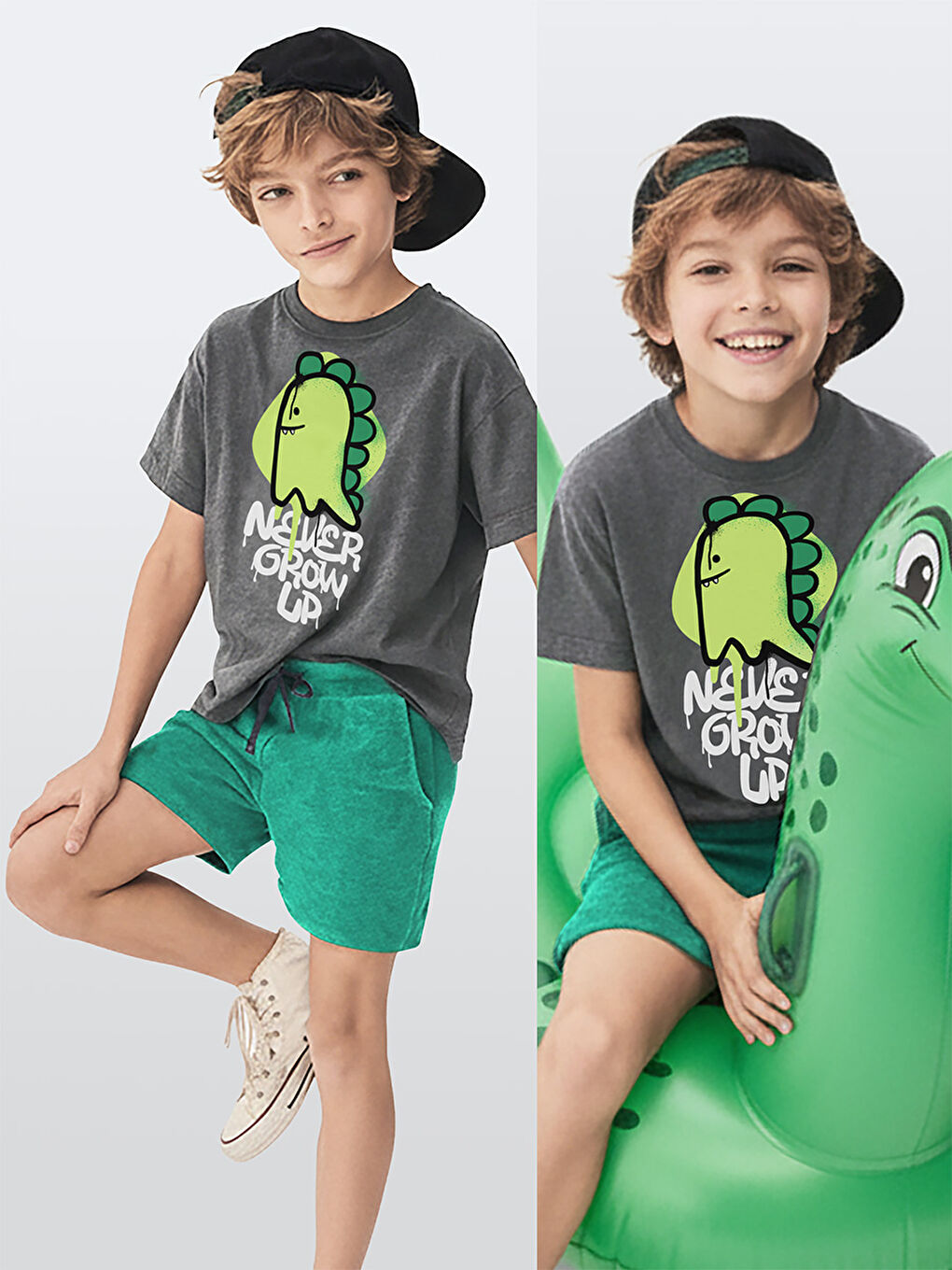 Yeşil Dino Spray Erkek Çocuk T-shirt Şort Takım-2