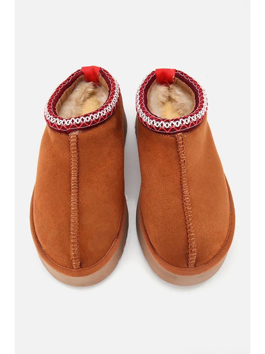 Kahverengi Kadın Süet Taba Dikiş Detaylı İçi Kürklü Yüksek Tabanlı Yarım Bot Terlik-5