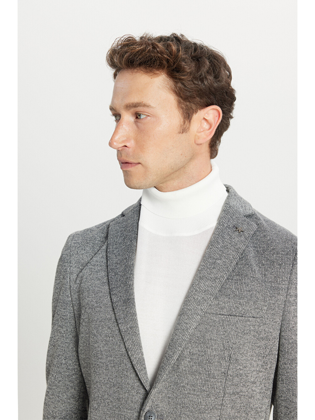 Erkek Antrasit Pamuklu Slim Fit Dar Kesim Mono Yaka Torba Cepli Çizgili Esnek Ceket-3