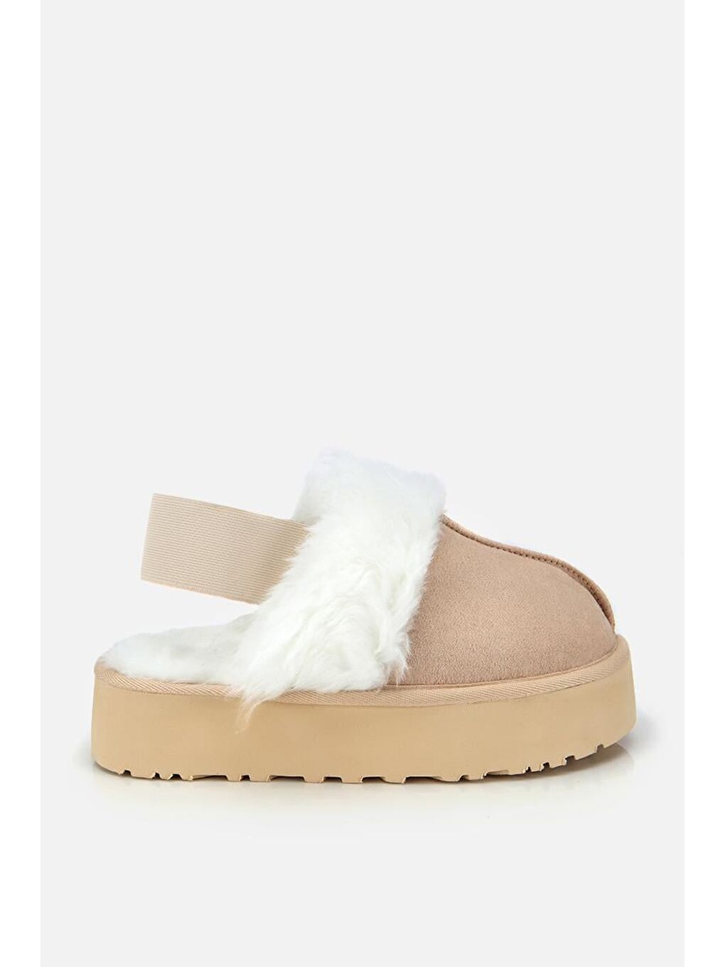 Kahverengi Kadın Süet Bej İçi Kürklü Yüksek Tabanlı Terlik