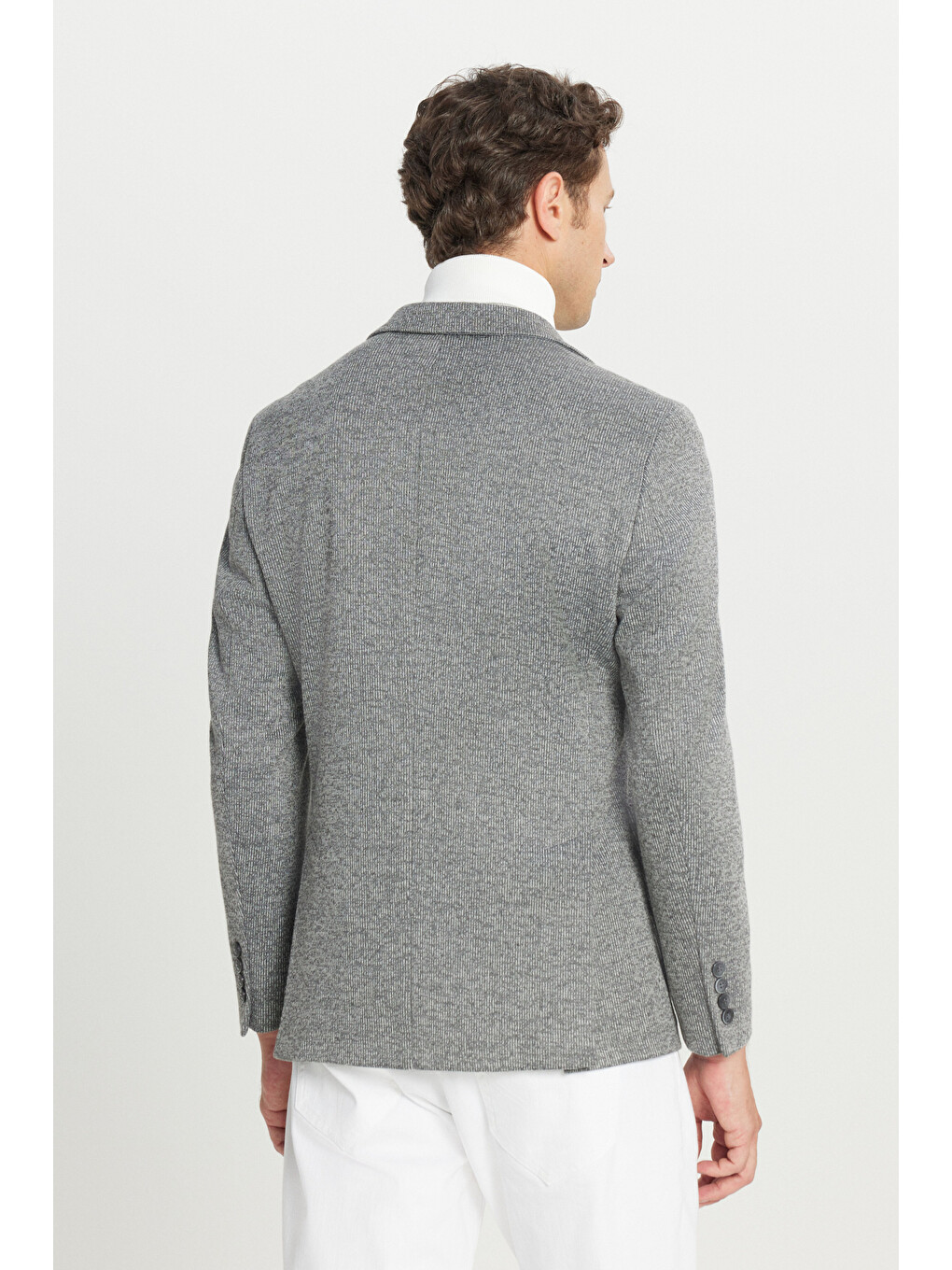 Erkek Antrasit Pamuklu Slim Fit Dar Kesim Mono Yaka Torba Cepli Çizgili Esnek Ceket-4
