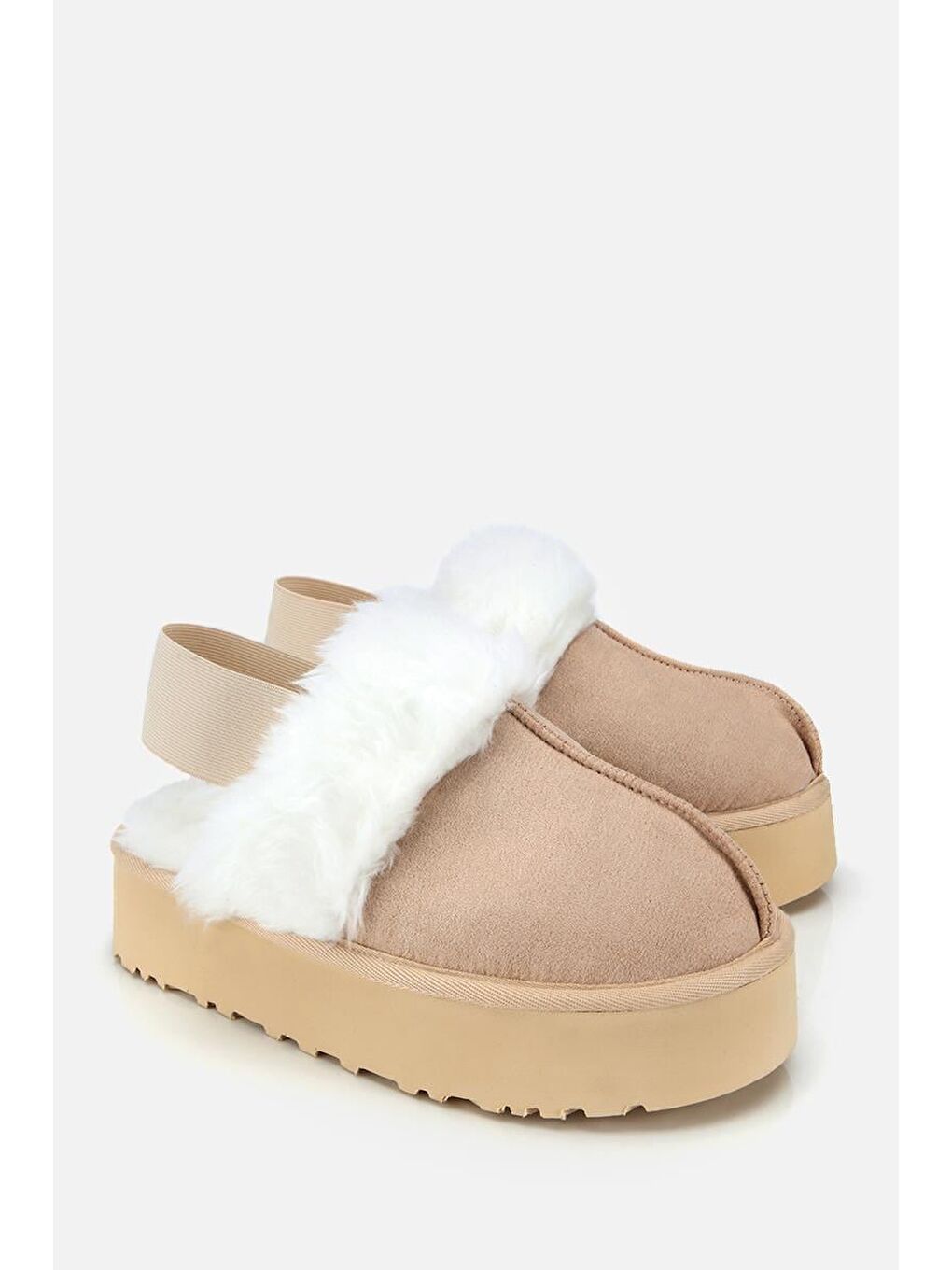 Kahverengi Kadın Süet Bej İçi Kürklü Yüksek Tabanlı Terlik-1