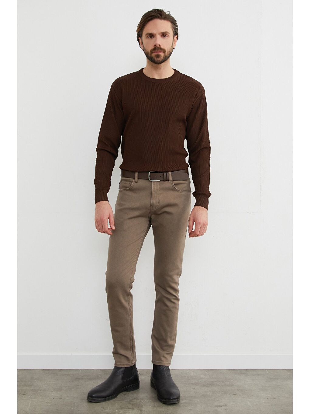 Bej Fermuarlı Slim Fit Jean-2