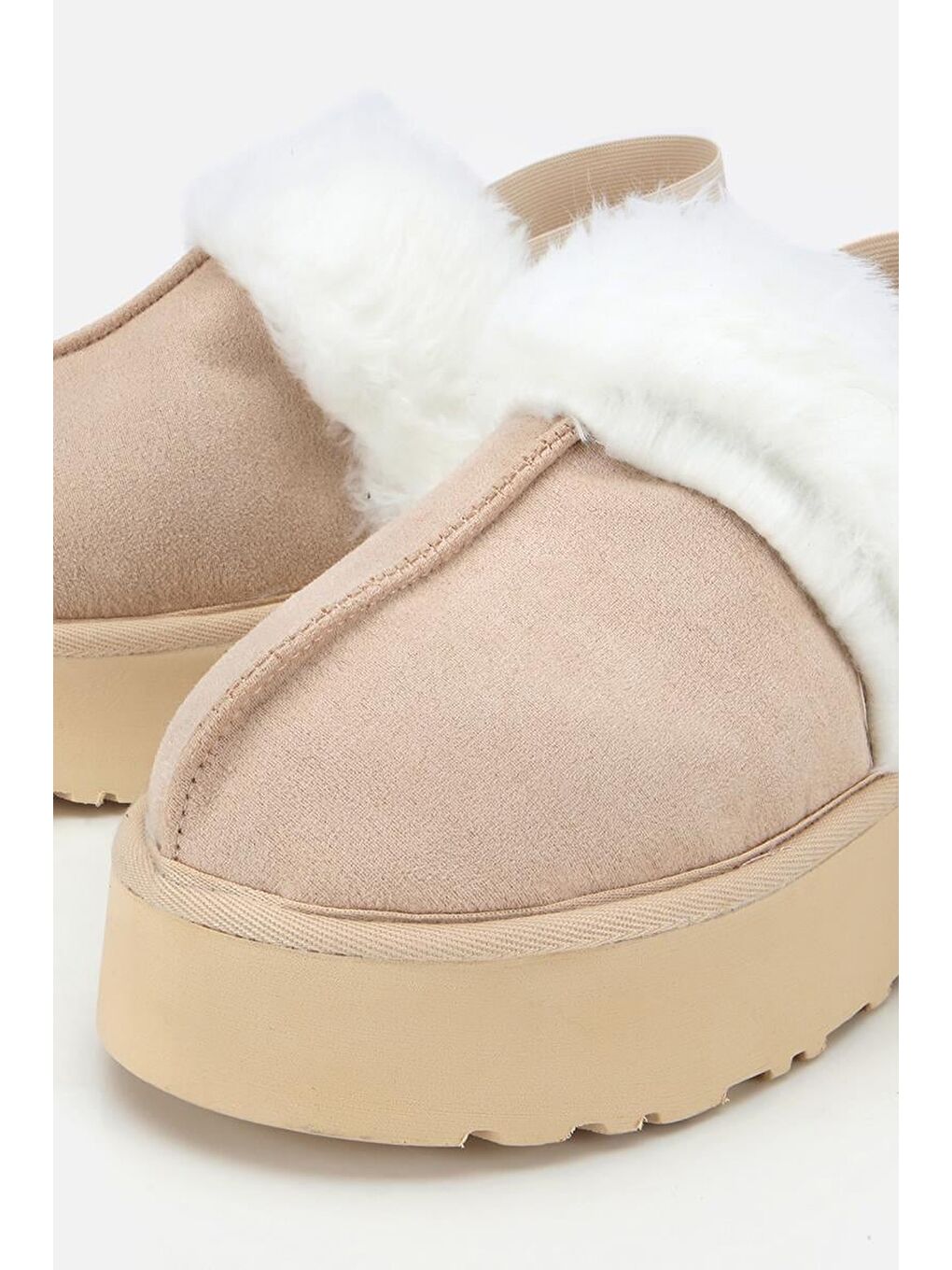 Kahverengi Kadın Süet Bej İçi Kürklü Yüksek Tabanlı Terlik-2