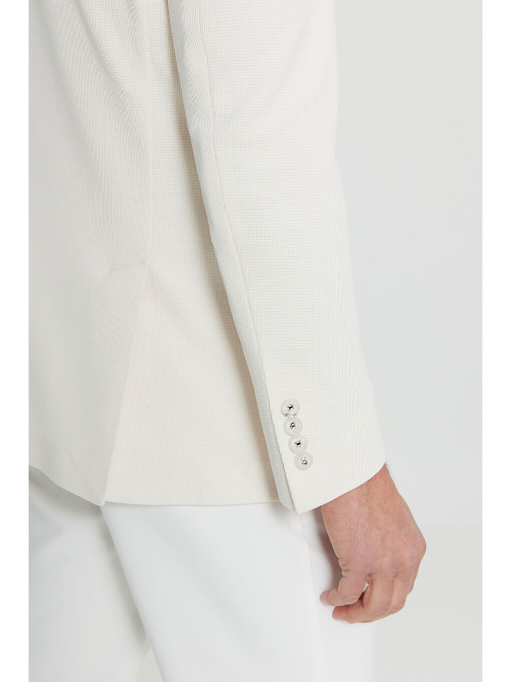 Erkek Ekru 360 Her Yöne Esneyen Pamuklu Esnek Slim Fit Dar Kesim Mono Yaka Armürlü Blazer Ceket-6