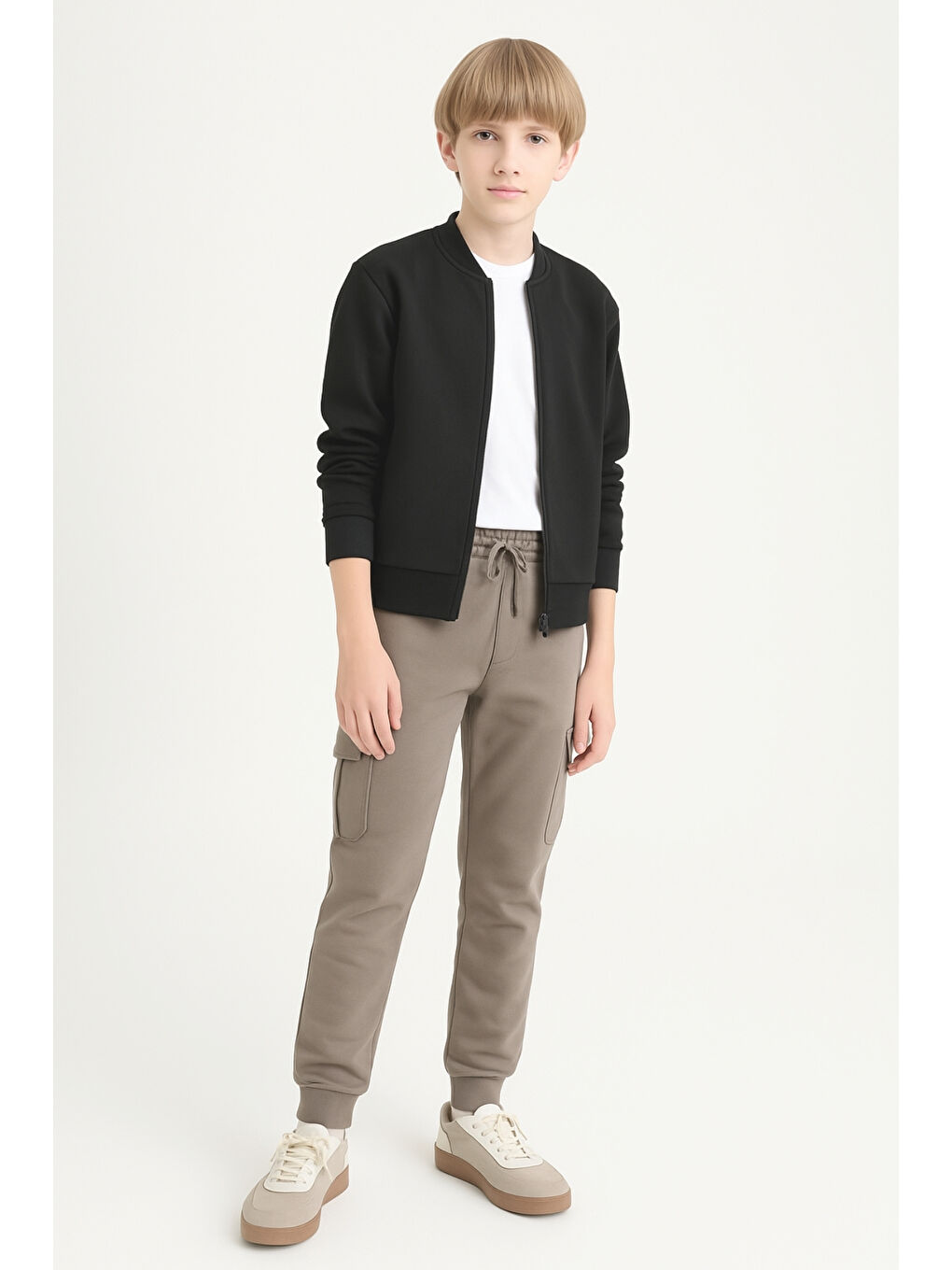 Bej Erkek Çocuk Basic Kargo Cepli Jogger Paça Okul Eşofman Altı AK2322-1