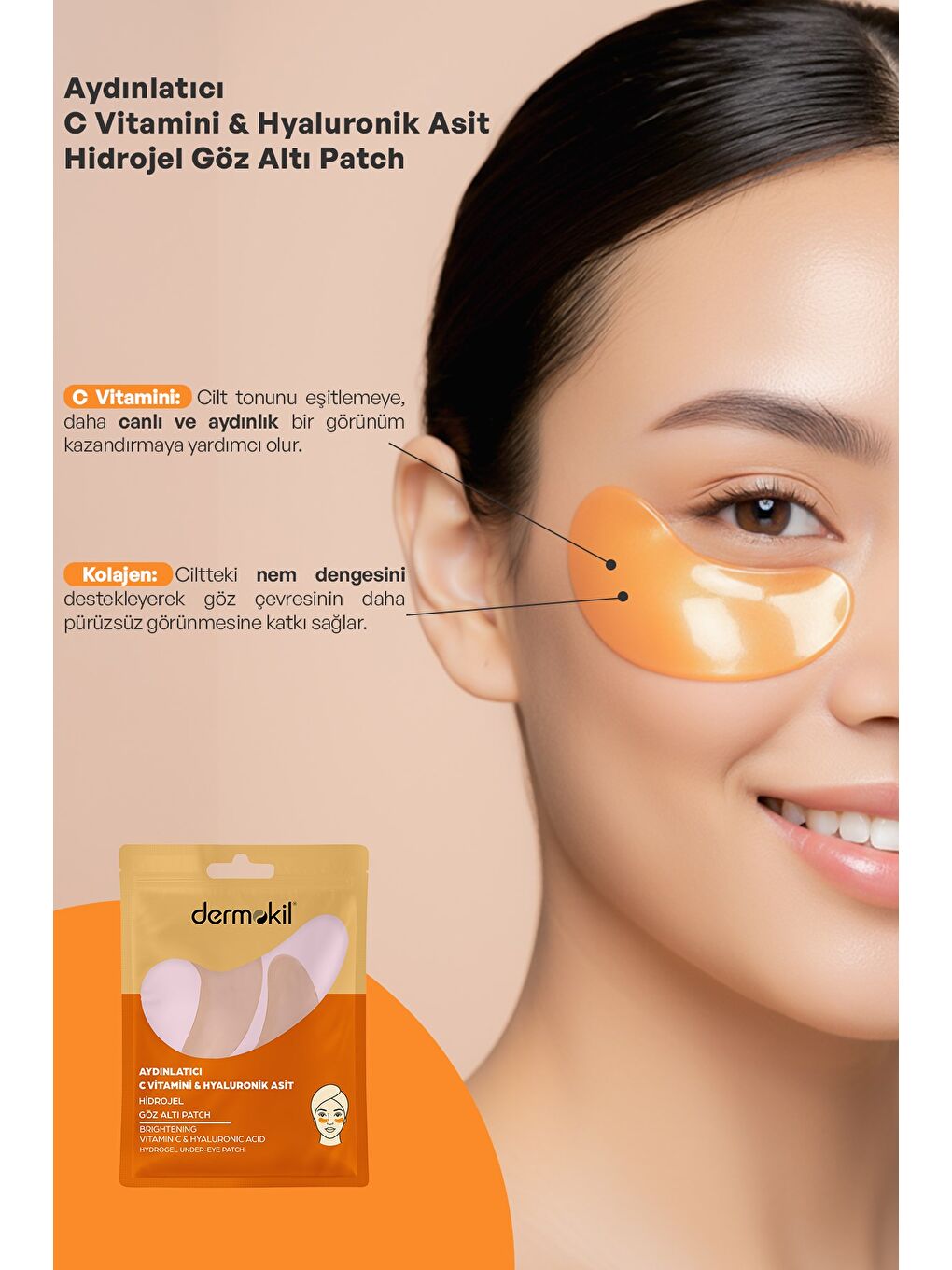 Aydınlatıcı C Vitamini & Hayluronik Asit Hidrojel Patch Göz Altı Maskesi x 5 Adet-2