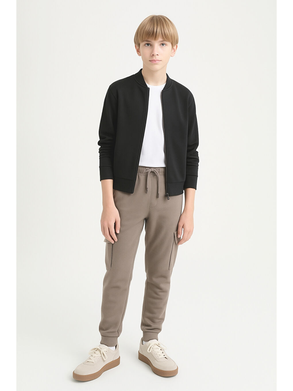 Bej Erkek Çocuk Basic Kargo Cepli Jogger Paça Okul Eşofman Altı AK2322-1-1