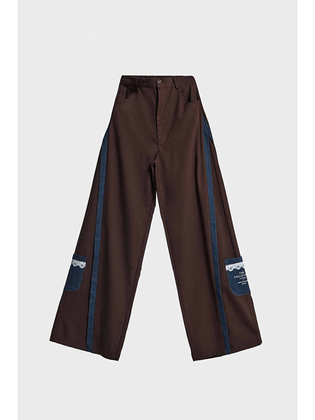 Kadın Kahverengi Palazzo Fit Denim Detaylı Özel Tasarım Pantolon-1