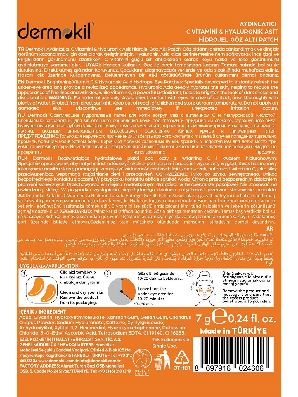 Aydınlatıcı C Vitamini & Hayluronik Asit Hidrojel Patch Göz Altı Maskesi x 5 Adet-5